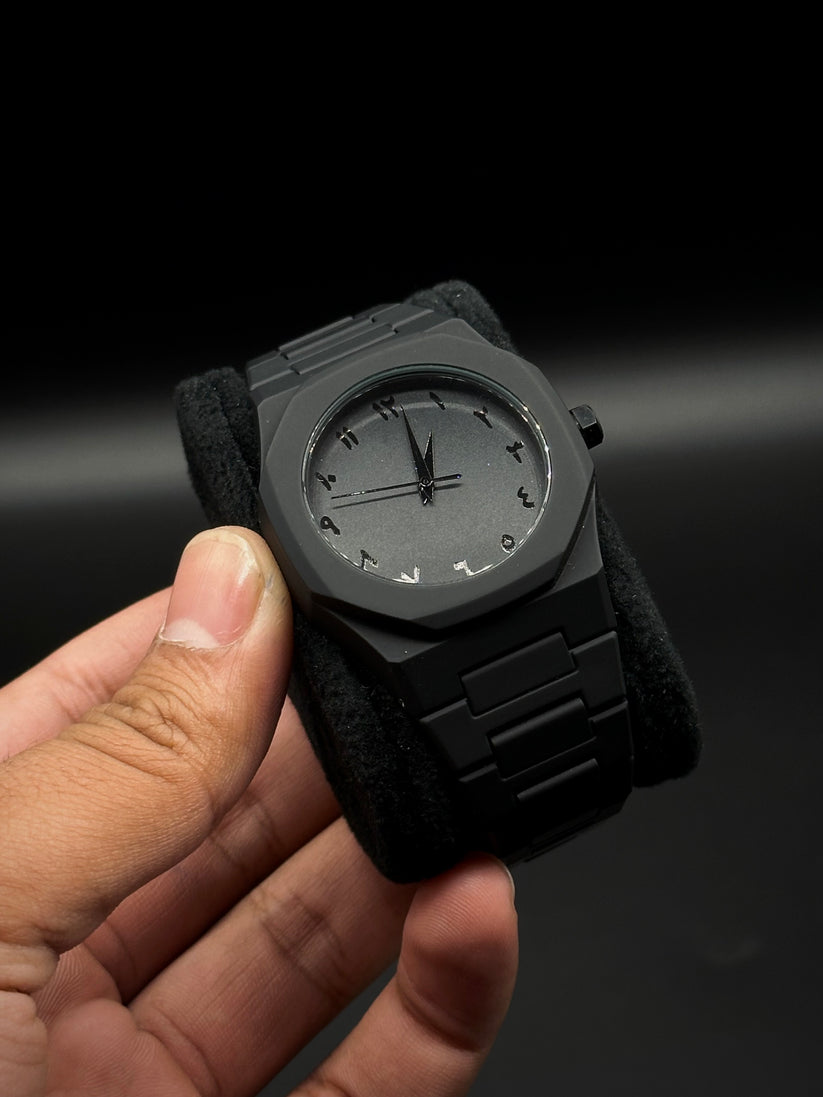 Black Aura Arabic Dial Steel Watch Water Proof - Haya By Rabi