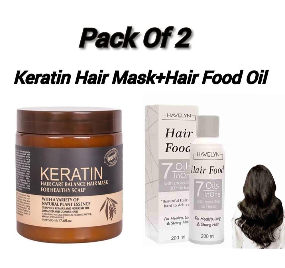 Buy 1 Get 1 Free Brazil Keratin Hair Mask+Hair Food Oil, Pack Of 2 Items (Original)